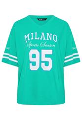 YOURS Curve Green 'Milano' Boxy Varsity T-Shirt