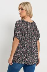 YOURS Plus Size Pink Textured Ditsy Floral Print Top | Yours Clothing 2