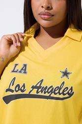 LIMITED COLLECTION Plus Size Yellow 'Los Angeles' Rugby Collar Varsity Top | Yours Clothing 4