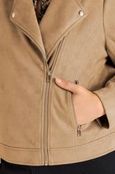 EVANS Plus Size Natural Brown Faux Suede Biker Jacket 6