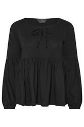 PixieGirl Petite Black Tie Front Cotton Smock Top