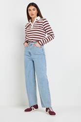 LTS Tall Burgundy Red Stripe Cotton Placket Polo Top | Long Tall Sally 2