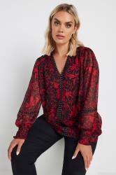 YOURS Curve Red Floral Print Stud Blouse | Yours Clothing 3