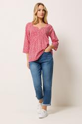 M&Co Red Floral Henley Top | M&Co 1