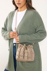 Camel Brown Faux Leather Quilted Bucket Bag | Yours Clothing 1