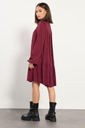 PixieGirl Petite Women's Dark Red Button Smock Midi Dress | PixieGirl 2