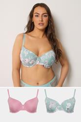 YOURSET 2 PACK Plus Size Green Floral Print T-Shirt Bras | Yours Clothing 1