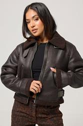 PixieGirl Petite Women's Chocolate Brown Aviator Jacket | PixieGirl 3
