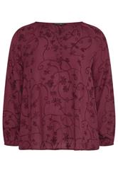 EVANS Curve Burgundy Red Floral Embroidered Blouse
