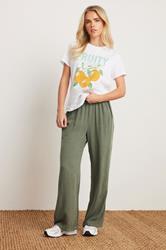 PixieGirl Petite Women's Khaki Green Acid Wash Wide Leg Trousers | PixieGirl 1