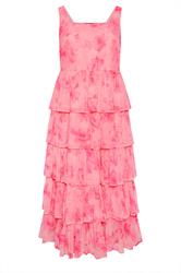 YOURS Curve Pink Floral Ruffle Dress