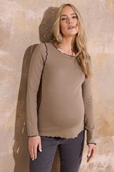 LTS Tall Maternity Natural Brown Contrast Stitch Ribbed Top | Long Tall Sally 3