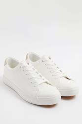 White Faux Leather Lace Up Trainers In Extra Wide EEE Fit