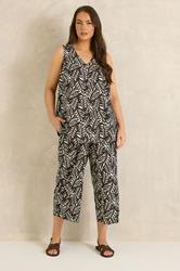 EVANS Plus Size Brown Leaf Print Linen Vest Top | Evans 5