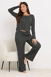 PIxieGirl Petite Women's Charcoal Grey Ribbed Cardigan | PixieGirl 1