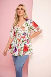 YOURS Plus Size White Floral Broderie Anglaise Bow Tie Front Top | Yours Clothing 1