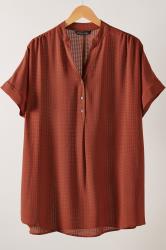 EVANS Curve Brown Woven Check Blouse