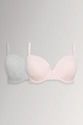 YOURSET 2 PACK Plus Size Grey Marl & Pink Lace Trim Padded Bra | Yours Clothing 3