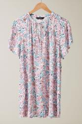 EVANS Curve Pink Floral Print Tie Neck Blouse