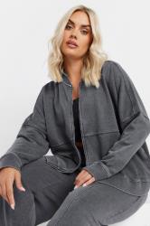 YOURS Plus Size Grey Acid Wash Oversized Sweat Bomber Jacket | Yours Clothing 4
