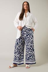 EVANS Plus Size Navy Blue Palm Border Print Trousers | Evans 5