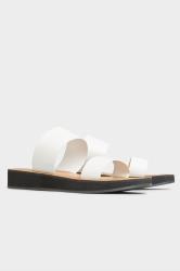 LTS White Two Strap Flat Sandals In Standard Fit | Long Tall Sally 3