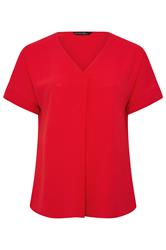 EVANS Curve Red Pleat Front Blouse