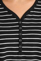 EVANS Plus Size Black Stripe Short Sleeve Cotton Henley Top | Evans 5