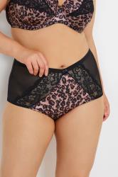 YOURS Plus Size Natural Brown Leopard Print Satin Briefs | Yours Clothing 3