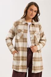 YOURS Plus Size Natural Brown Check Shacket | Yours Clothing 3