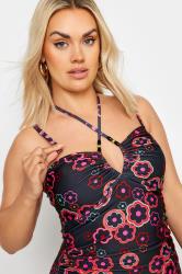 YOURS Plus Size Black & Pink Floral Halter Neck Swimsuit | Yours Clothing 8