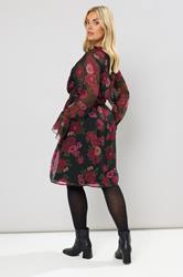 YOURS Plus Size Black Floral Tie Neck Midi Dress | Yours Clothing 5