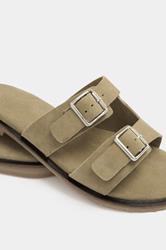 Taupe Brown Double Buckle Footed Mule In Extra Wide EEE Fit 5