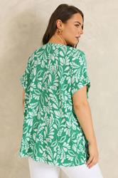 EVANS Plus Size Green Leaf Print Notch Neck Top | Evans  2