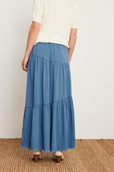 PixieGirl Petite Women's Blue Asymmetric Tiered Maxi Skirt | PixieGirl 4