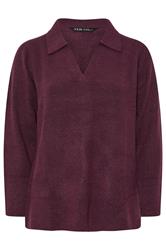 YOURS Curve Burgundy Red Collared Knitted Jumper