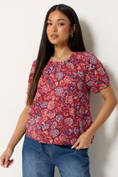 M&Co Petite Orange Abstract Print Scoop Neck Top | M&Co 1