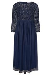 LUXE Curve Navy Blue Sequin Floral Hand Embellished Maxi Dress