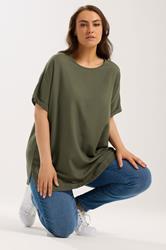 YOURS Plus Size Khaki Green Linen Boxy T-Shirt | Yours Clothing 3