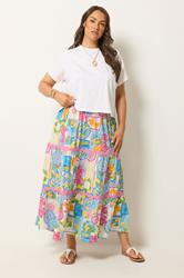 YOURS Plus Size White Tile Print Tiered Maxi Skirt | Yours Clothing 3