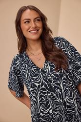 EVANS Plus Size Navy Blue Abstract Floral Pleat Front Swing Top | Evans 6