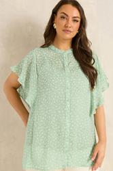 EVANS Curve Green Frill sleeve Blouse | Evans 3