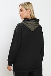 YOURS Plus Size Black & Gold Shimmer Trim Eyelet Hoodie | Yours Clothing 2