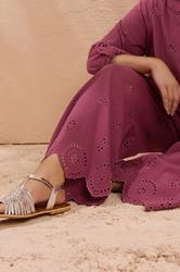 EVANS Plus Size Burgundy Red Broderie Hem Linen Trousers | Evans 2