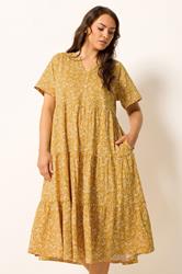 YOURS Plus Size Gold Yellow Floral Tiered Maxi Dress | Yours Clothing 1