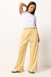 PixieGirl Petite Women's Yellow Gingham Wide Leg Trousers | PixieGirl 1