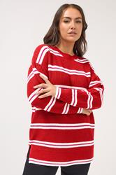 YOURS Plus Size Red Stripe Drop Shoulder Knitted Jumper | Yours Clothing 3