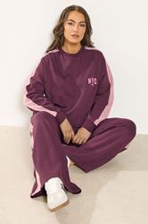YOURS Plus Size Burgundy Red 'NYC' Side Stripe Sweatshirt | Yours Clothing 4