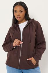 YOURS Curve Plus Size Chocolate Brown Zip Through Hoodie | Yours Clothing 3