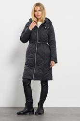 M&Co Petite Black Diamond Quilted Midi Coat | M&Co 1